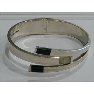 Vintage Taxco Mexican Sterling Silver Hinged Bypass Bracelet - Signed
